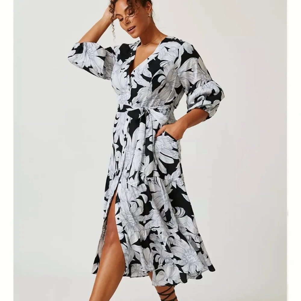 MAEVE Anthropologie Puff Sleeve Midi Dress Floral - Picture 14 of 14